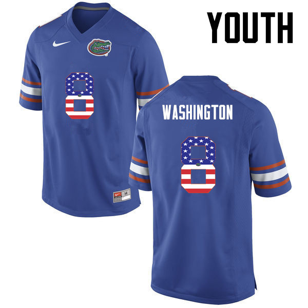 Youth Florida Gators #8 Nick Washington College Football USA Flag Fashion Jerseys-Blue - Click Image to Close
